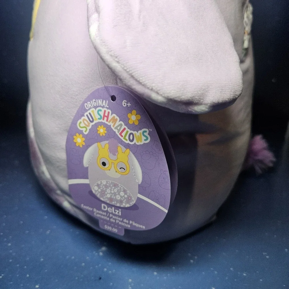 Squishmallows Delzi The Donkey Easter Basket Plush Collectible, Purple / Floral